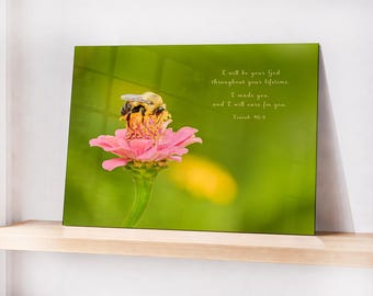 イザヤ書46章4節 蝶と花のメタルプリント、すぐに飾れるキリスト教装飾