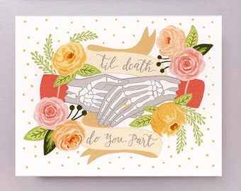 Wedding Greeting Card, Til Death Do You Part Vows, Victorian Gothic Autumn Halloween Day Of Anniversary Stationery