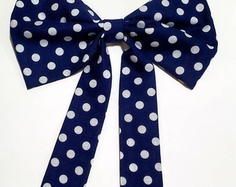 Bow tie|Polka dot bow tie| Dechamclean dotted bow tie| women bow tie|navy blue white dotted bow tie