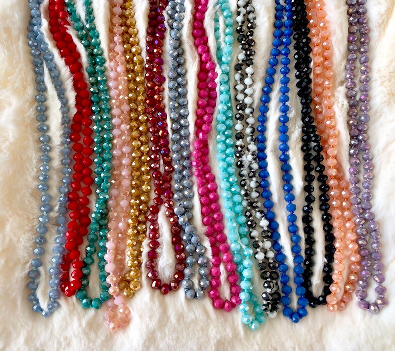 60 Inch Crystal Beaded Necklace Knotted Bead Necklace Long Etsy
