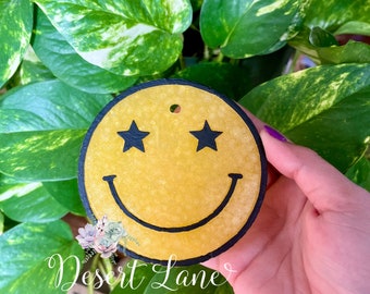 Starry Eyed Smiley Face Car Air Freshener, Car Freshie, Smile Car Scent, Floral Air Freshener, Car Candle, Car Freshener, Positive Vibes