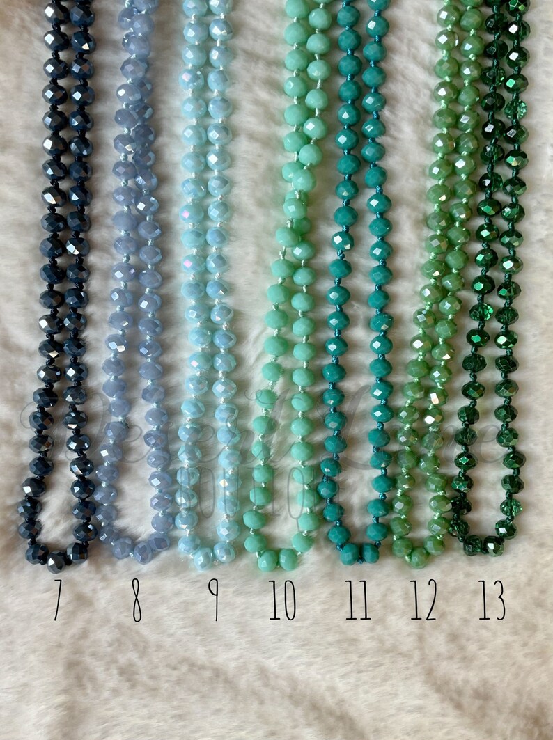 60 Inch Crystal Beaded Necklace Knotted Bead Necklace Long Etsy