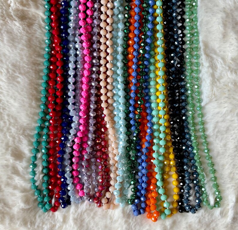 60 Inch Crystal Beaded Necklace Knotted Bead Necklace Long Etsy