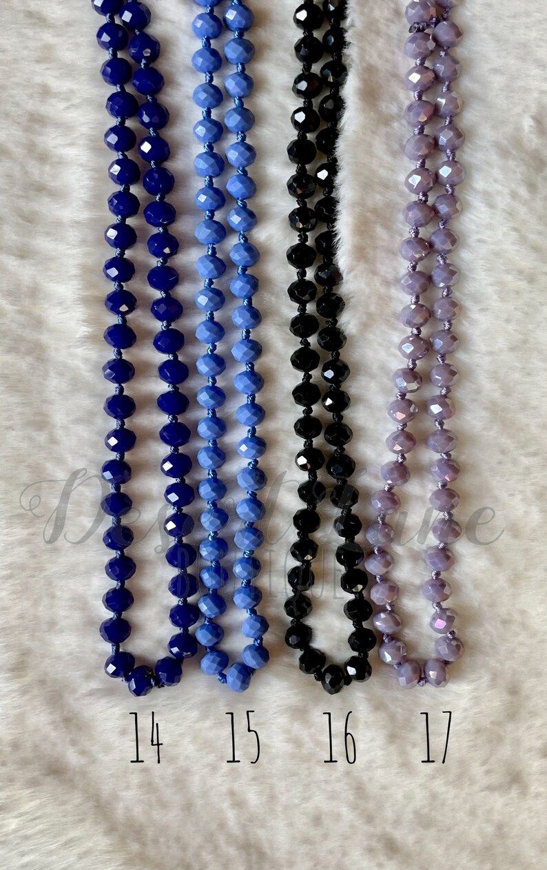 60 Inch Crystal Beaded Necklace Knotted Bead Necklace Long Etsy