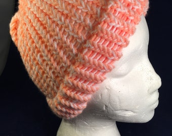 Soft hand knitted winter hat - peach color