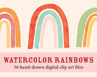 RAINBOW Watercolor Clipart - clip art numérique, PNG, clip art abstrait, moderne, téléchargement instantané