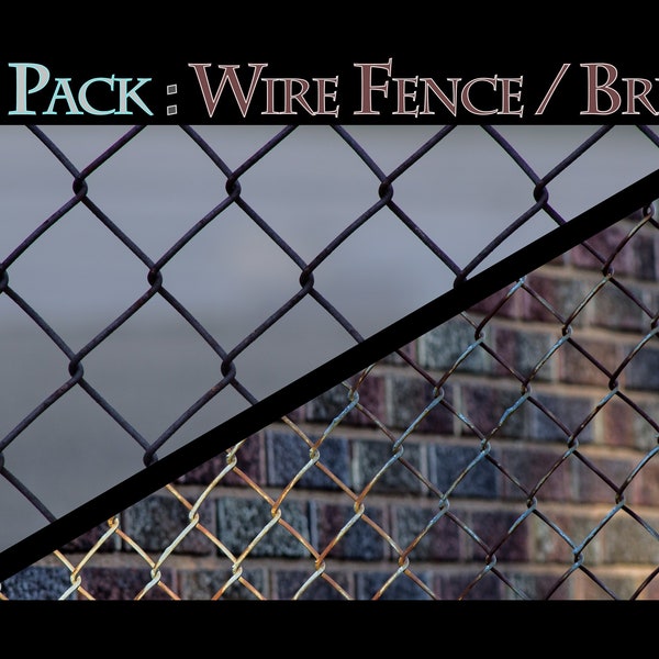 Chain Link Fence | Wire Mesh Fence | Chicken Wire | Digital Download | Brick Background | Fence Background | Texture | Overlay | Craft |