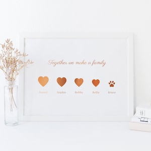 Family & Pet Names Personalised Foil Print, Christmas Gift Idea, Customised Housewarming Gift For Him Her, Dog Lover, Puppy, Cat, Kitten