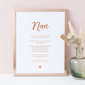 Nan Christmas Gift, Foil Print Sentimental Poem, Nanny Present From Grandchildren, Nana Personalised Verse, Customisable Birthday Present