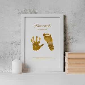 Baby Keepsake Handprint Footprint Kit, Nursery Print, Personalised Foil Print, Baby First Birthday, New Mum Baby Shower Gift Idea, Newborn