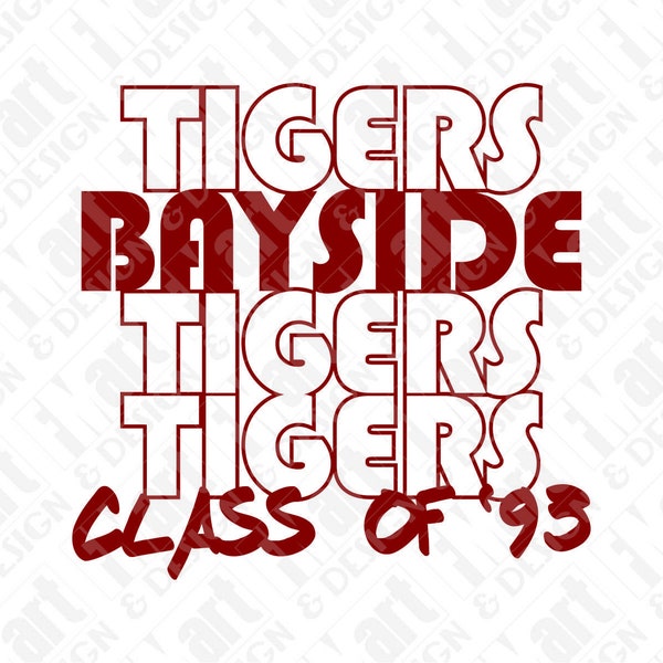 SVG DXF PNG Bayside Tigers Class of 93 Retro Inspired Graphic T Saved By The Bell 90s tv