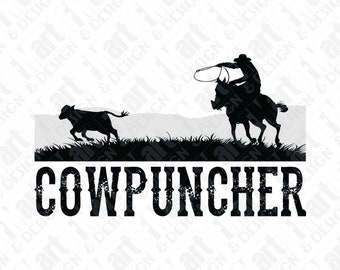 PNG TIF JPG Cowpuncher Country Farm Cowboy Horse Calf Roping Silhouette Sublimation Printed Transfer Instant Download