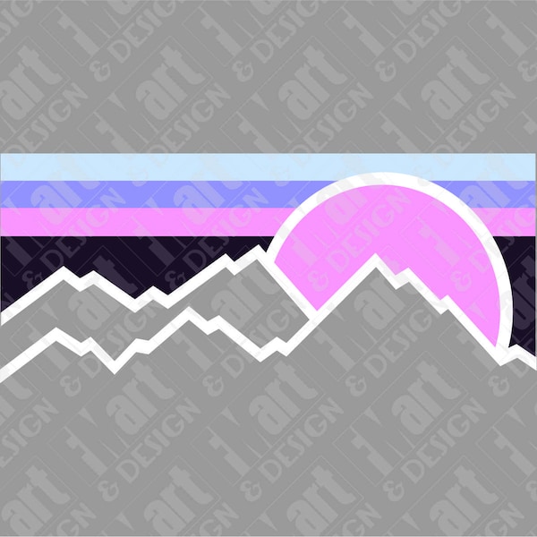 SVG DXF PNG Mountains and Stripes Sunset