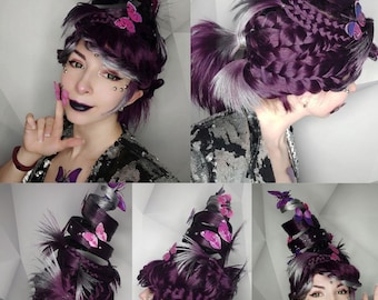 Original styling design /party Purple wig with butterfly