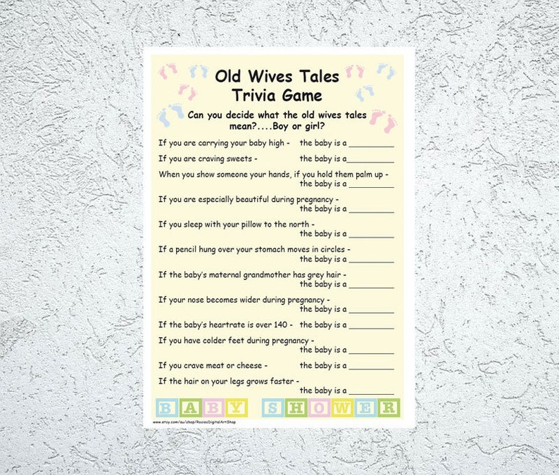 Old Wives Tales Trivia Baby Shower Game Printable Baby Shower Game
