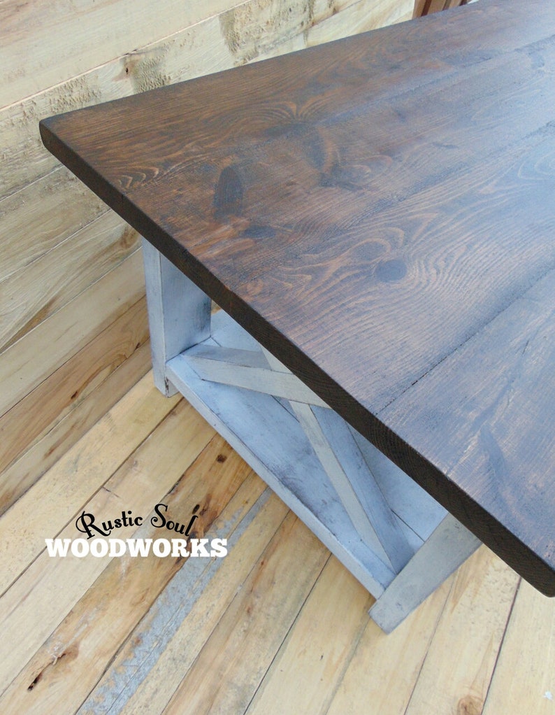 Distressed Coffee Table Dark Brown and White Farmhouse Coffee Etsy