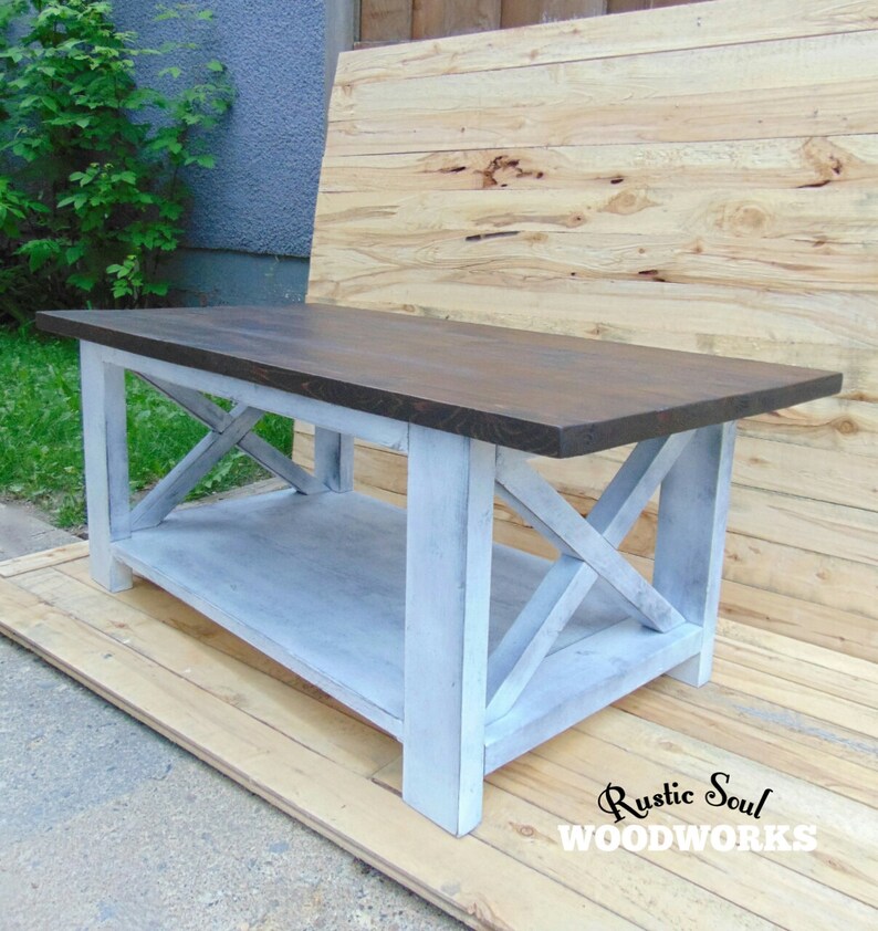 Distressed Coffee Table Dark Brown and White Farmhouse Coffee Etsy