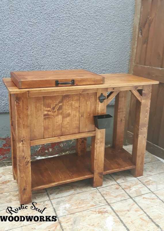 Rustic Patio Cooler With Cast Iron Bottle Opener And Catcher Etsy