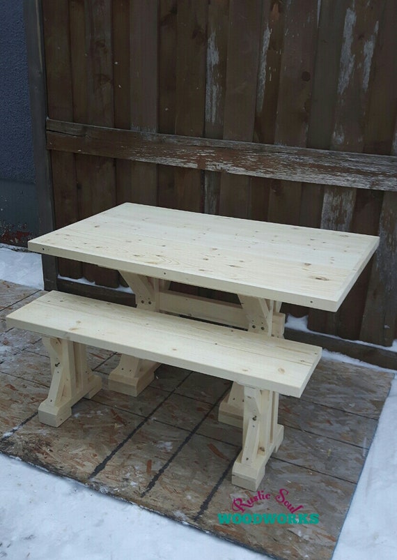 Table 1bench Unfinished X Legs Kids Table And 1 Bench Etsy