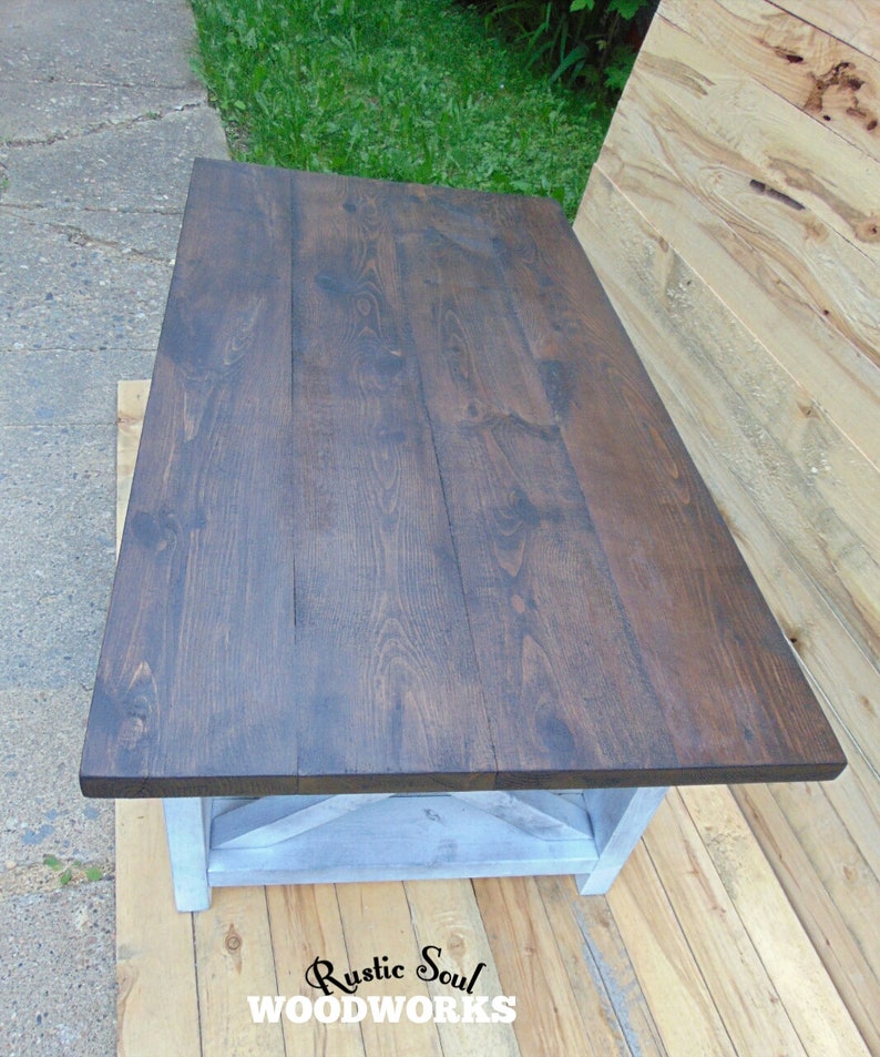 Distressed Coffee Table Dark Brown and White Farmhouse Coffee Etsy