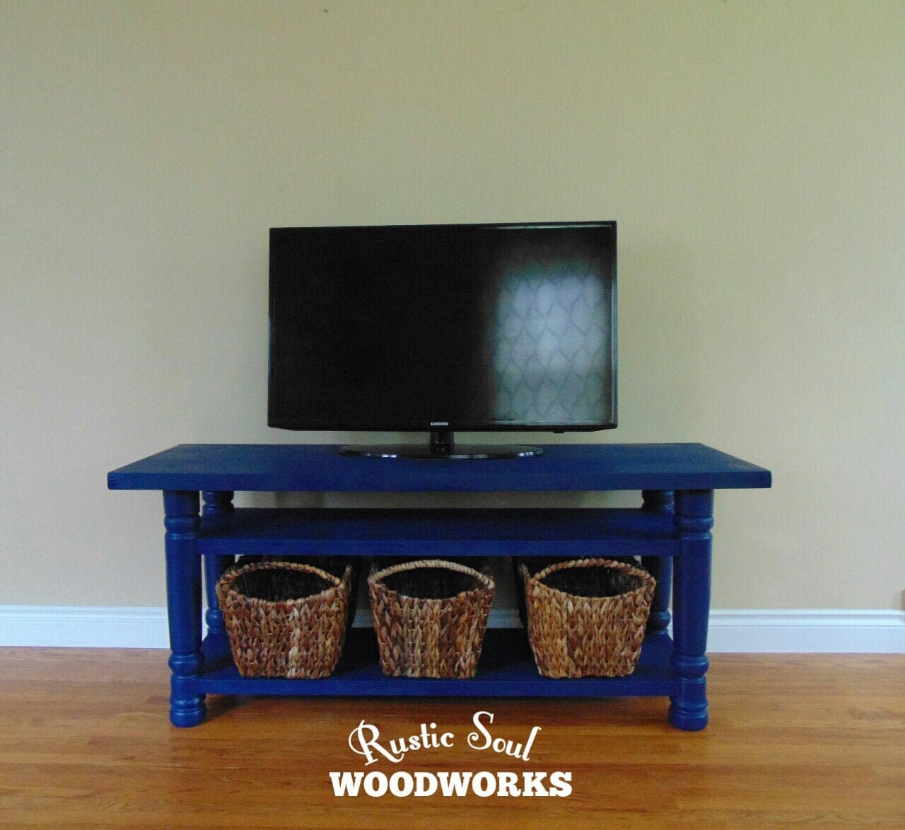 Dark Blue TV stand Rustic Media Console Handcrated Etsy