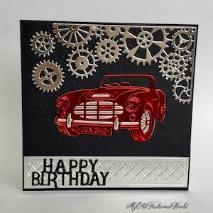 Austin Healey Old Fashioned Vintage Red Sport Auto Happy Birthday Maskuline Karte.