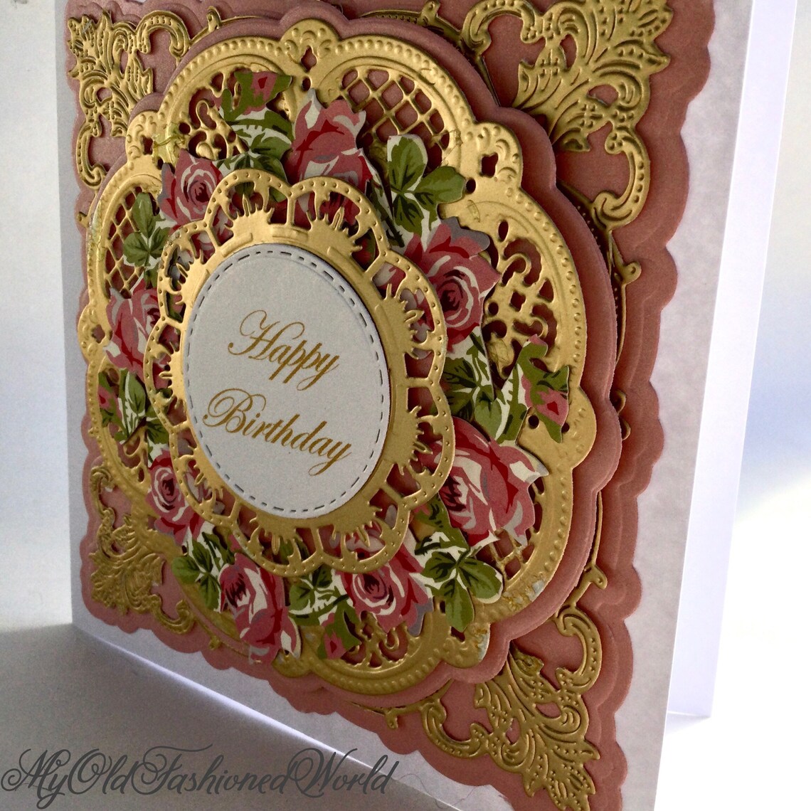 Romantic Old Fashioned Vintage Style Luxury Happy Birthday Card. Gold ...