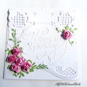 Romantic old fashioned vintage style Birthday card for someone special featuring pink roses and lace.