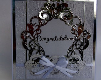 Luxury old fashioned style Congratulations Card, Silver Wreath. Retirement, Graduation, Special Event. Anniversary.