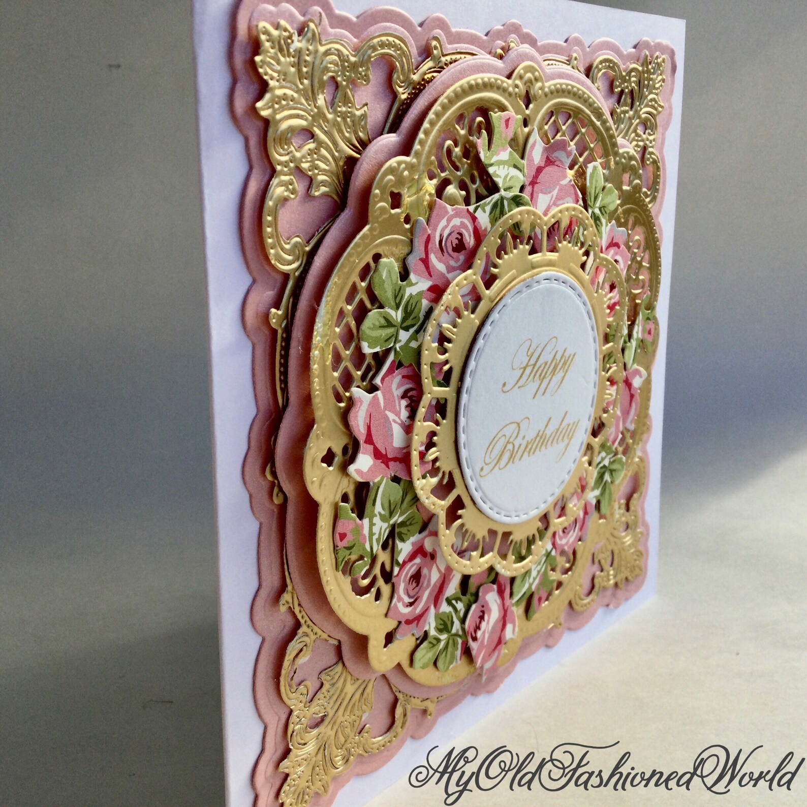 Romantic Old Fashioned Vintage Style Luxury Happy Birthday Card. Gold ...