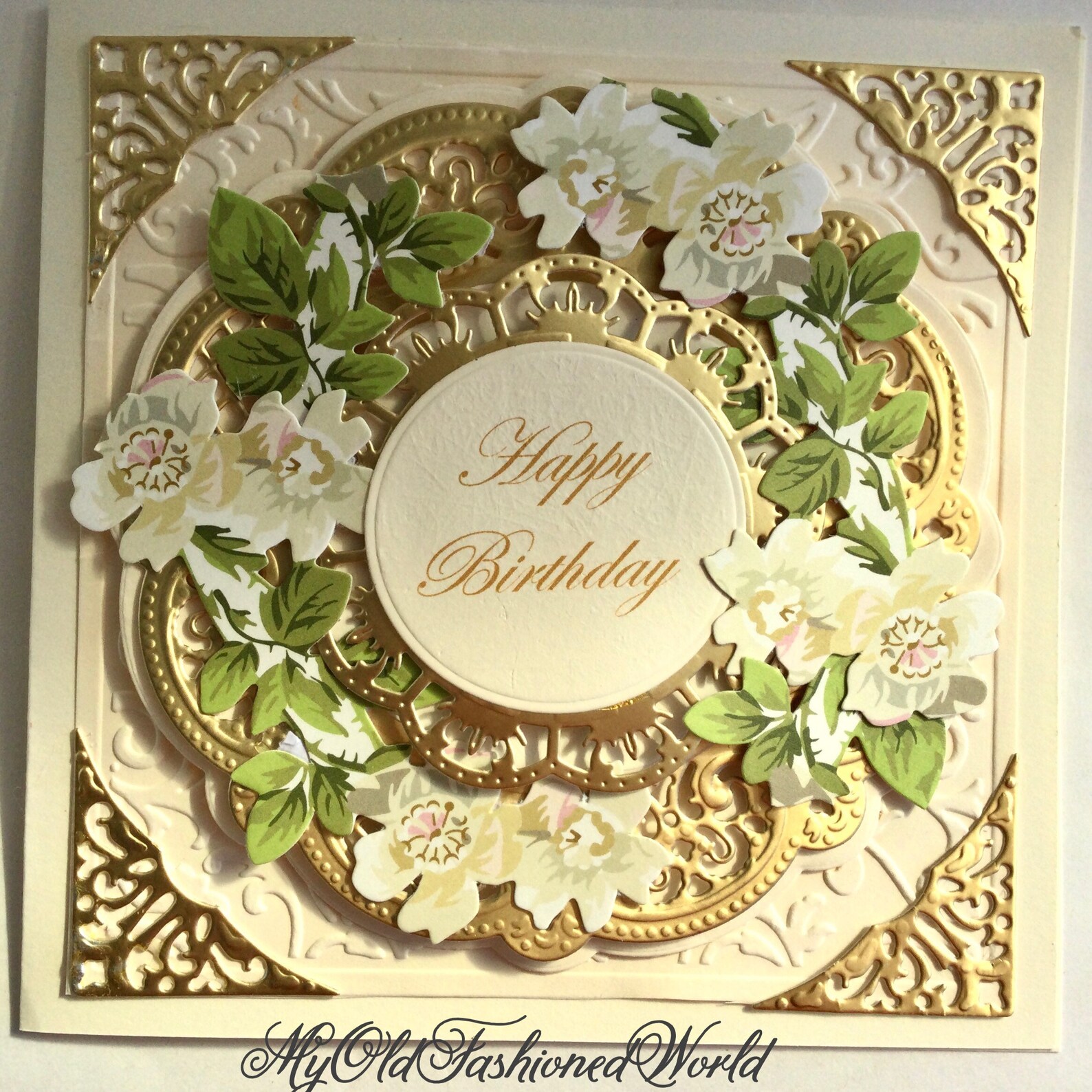 Romantic Old Fashioned Vintage Style Luxury Happy Birthday Card. Gold ...