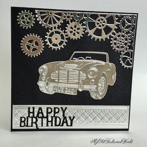 Austin Healey Altmodische Vintage Silber Sportwagen alles Gute zum Geburtstag männliche Karte.
