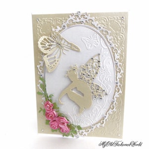 Old fashioned vintage style ivory pearl Fairy Card for a Special Girl, any age, Birthday, Daughter, Granddaughter, niece, friend.