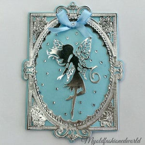 Old fashioned vintage style Silver Fairy Card for a Special Girl, any age, Birthday, daughter, granddaughter, niece, friend. Sparkles, Bling