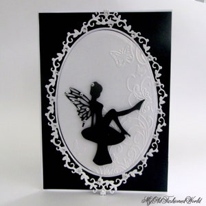 Old fashioned vintage style black silhouette Fairy Card for a Special Girl, any age, Birthday, Daughter, Granddaughter, niece, friend.