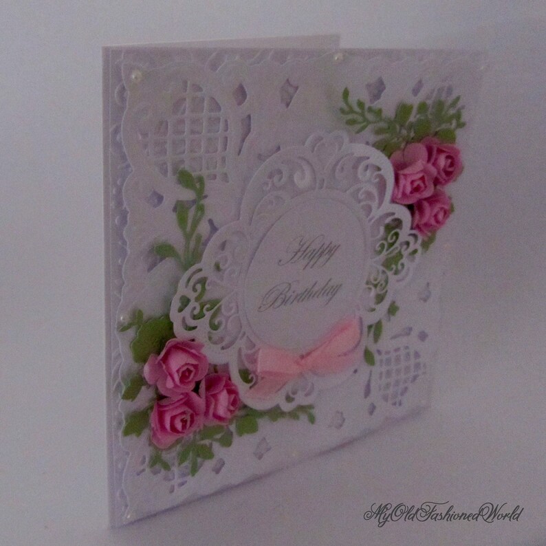 Pink Roses Birthday Card, Romantic Old Fashioned Vintage Style, Wife