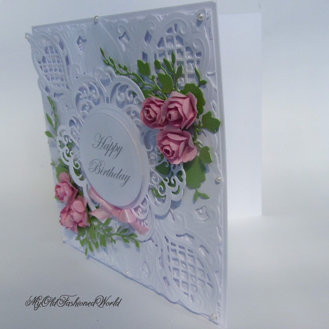 Pink roses birthday card Romantic old fashioned vintage | Etsy