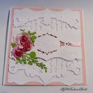 Romantic old fashioned vintage style Get Well Soon card for someone special featuring pink roses and lace.