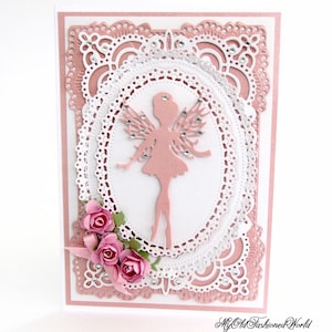Old fashioned vintage style Pink Fairy Card for a Special Girl, any age, Birthday, Daughter, Granddaughter, niece, friend. Lace, Roses.
