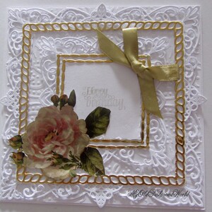 Romantic vintage style old fashioned birthday card for a special Wife, Mother, Sister or Friend, featuring roses, lace and ribbon.