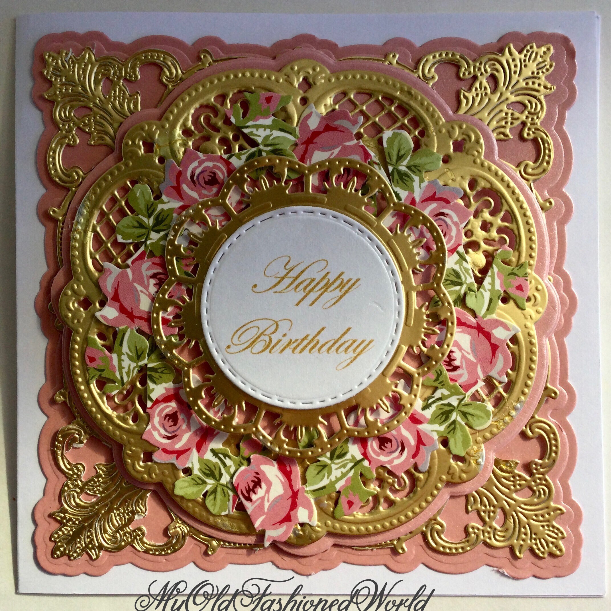 Romantic Old Fashioned Vintage Style Luxury Happy Birthday Card. Gold ...