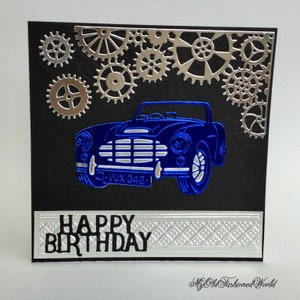Austin Healey Altmodische Vintage Blaue Sportwagen alles Gute zum Geburtstag männliche Karte.
