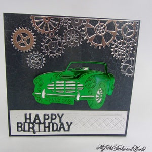 Austin Healey Old Fashioned Vintage Grün Sportwagen Happy Birthday Maskuline Karte.