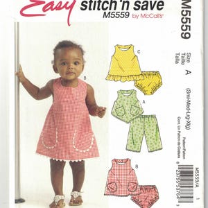 Infants&#39; Top, Dresses, Panties, and Capri Pants; McCall&#39;s M5559; uncut sewing pattern in four sizes