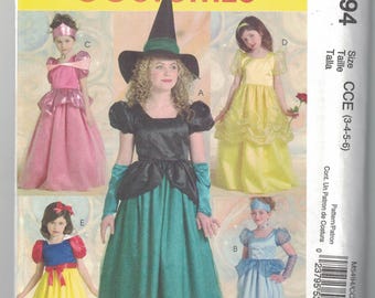 Child’s Princess Costume Sewing Pattern – McCall’s 5494, Uncut, Sizes 3–6