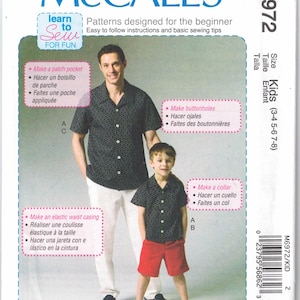 McCall's 6972 Lerne, wie man Jungen Sommer Outfit Muster nähen | Shirt, Shorts & Hosen | Kindergrößen 3-8 | Ungeschnitten