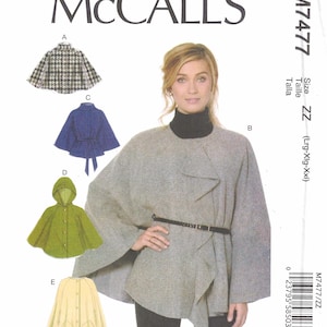 McCall's M7477 Cape Sewing Pattern | Women's Hooded Cape, Wrap Cape, Belted Cape | Sizes L-XL-XXL