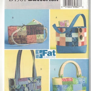 Fat Quarters Handbags; Butterick B4561; uncut sewing pattern with four options