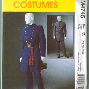 May include: McCall's Costumes pattern M4745. The image shows a costume pattern with a blue military-style uniform with gold buttons, a red sash, and matching pants. The pattern also includes a smaller image of a similar uniform in a different color.