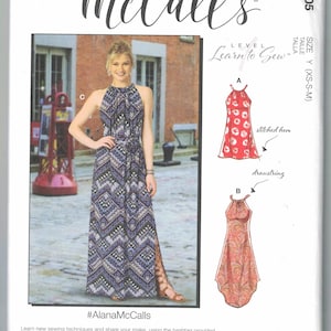 McCall’s 7405 Learn to Sew Dress Pattern | Halter Maxi Dress & Handkerchief Hem | Easy Sewing | XS-M